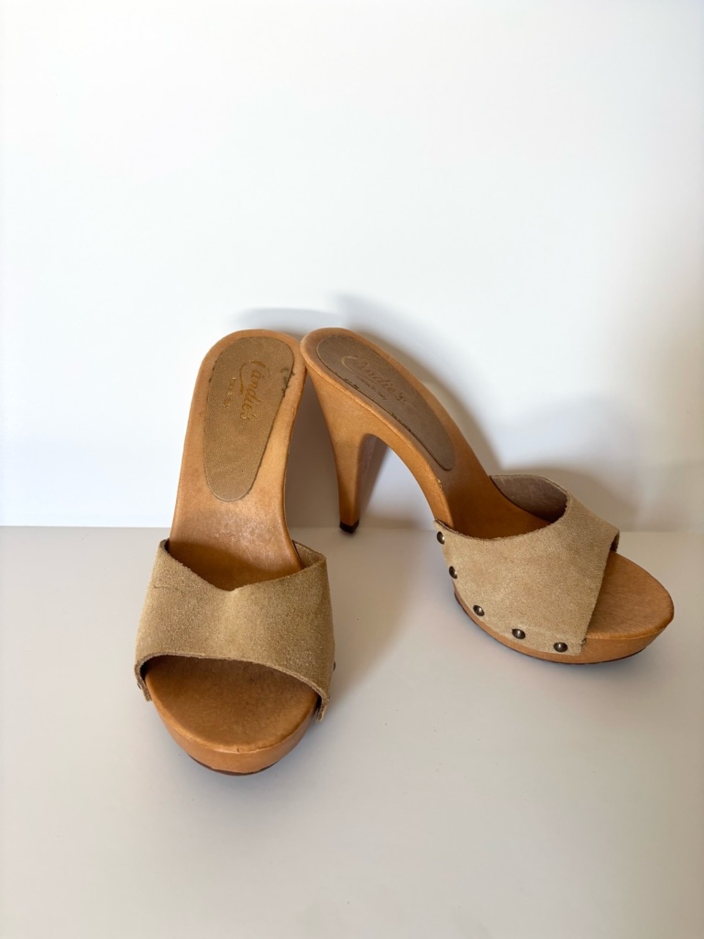 Candies Viviana Tan Suede Open-Toe Mules size 7